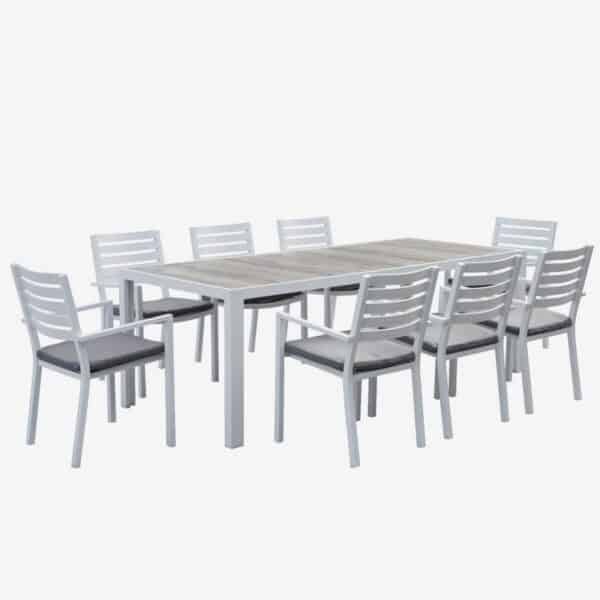 Ekaterina 9pc Dining Set with Mafair Dining Chair with Cushion (White)